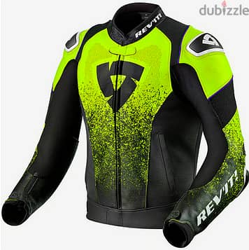 Rev'it Quantum Air Leather Jacket Black / Neon Yellow - Size 50