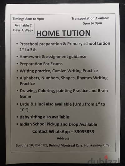 Home Tution and Preschool Preparation