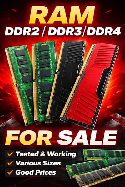 Selling DDR2, DDR3, DDR4 and DDR5 RAM