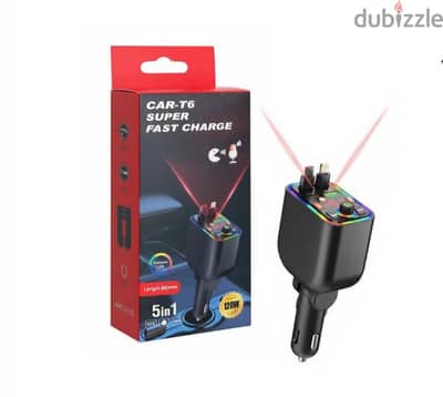 5 in 1 Car Charger 120w Fast Charging with Bluetooth And Stray Liight