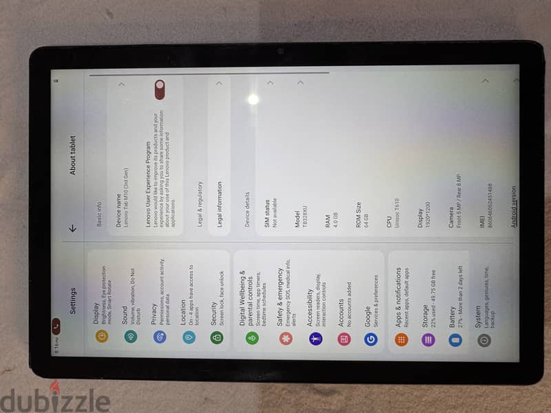 Lenovo Tab M10- 3rd gen Model TB328XU - 4GB Ram -64GBSSD 2