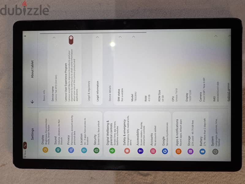 Lenovo Tab M10- 3rd gen Model TB328XU - 4GB Ram -128 GBSSD 2