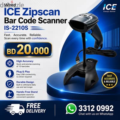 Wired ICE Zipscan Bar Code Scanner IS-2210S