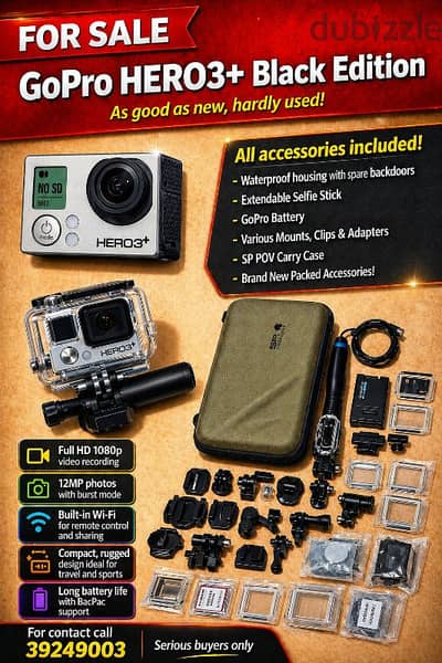 GoPro HERO3+ Black Edition – Full Bundle – Excellent Condition