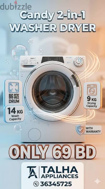 Candy 14/9 KG Washer Drayer 2 in 1 Big size Drum with 9KG Drayer 69BD