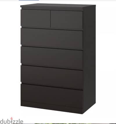 Ikea 6 Drawer Chest- Brown Black Color