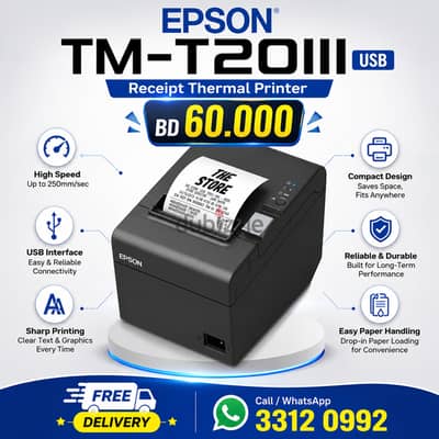 EPSON TM-T20III USB Receipt Thermal Printer