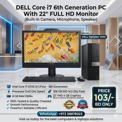 DELL Core I5 8th Generation Computer DDR4 8GB Ram & M. 2 SSD 256GB ...