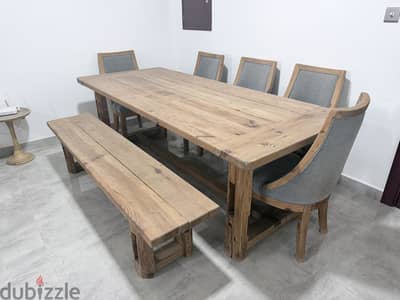 Solid Wood Dining Table, Bench and Chairs