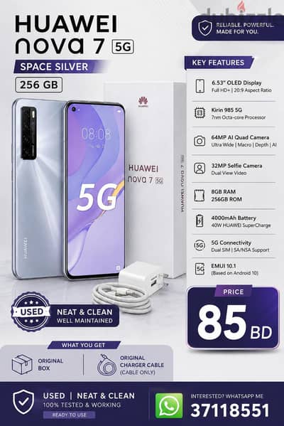 Huawei Nova 7 5G Space Silver Storage 256gb