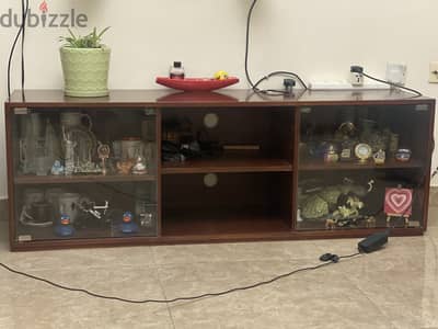 Wooden under tv cabinet with side glass windows