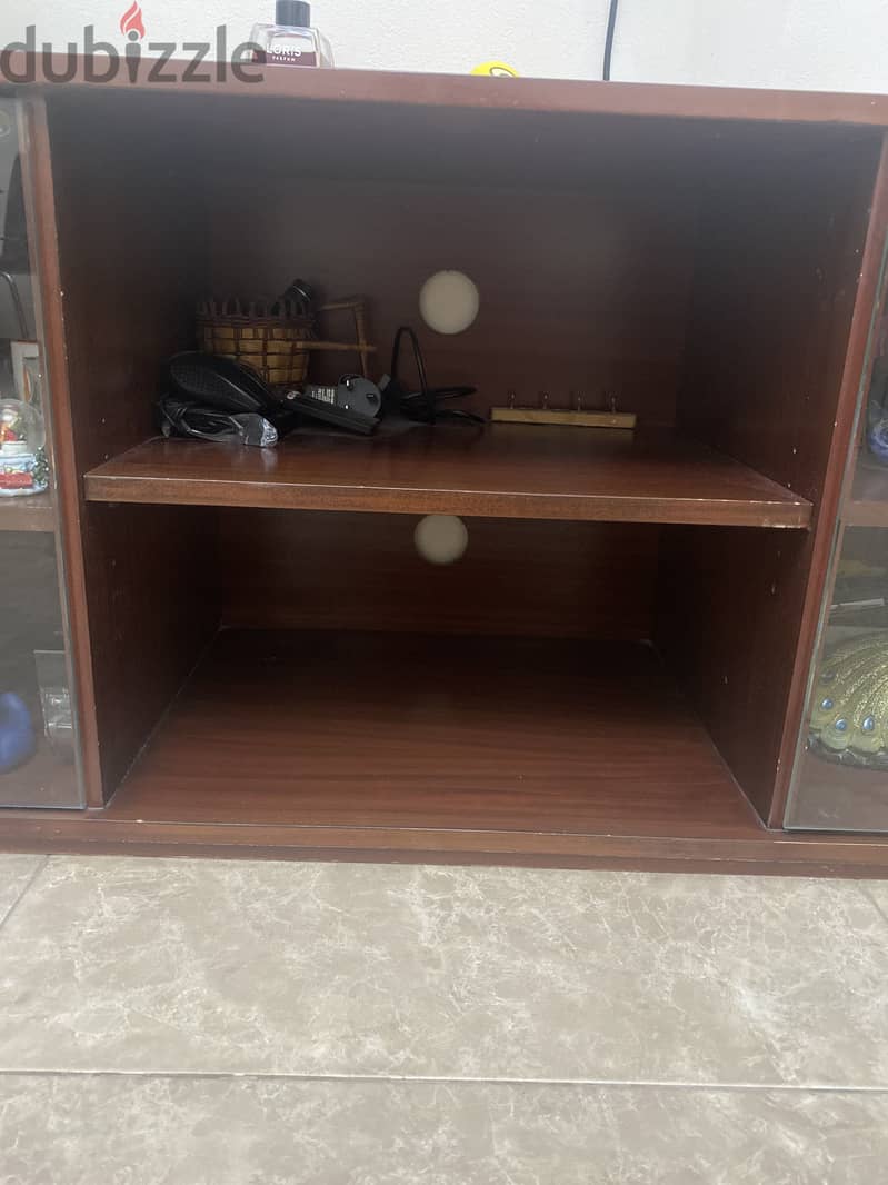 Wooden under tv cabinet with side glass windows 2