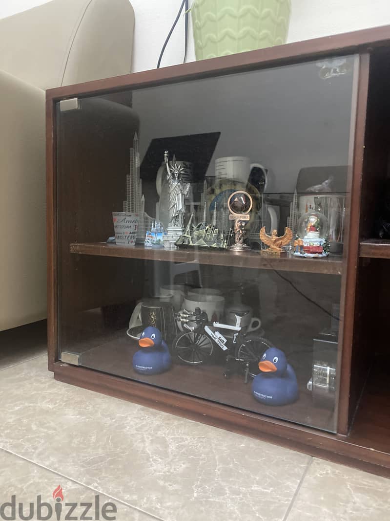 Wooden under tv cabinet with side glass windows 3