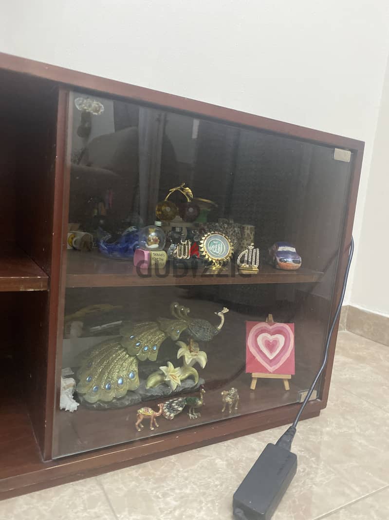 Wooden under tv cabinet with side glass windows 4