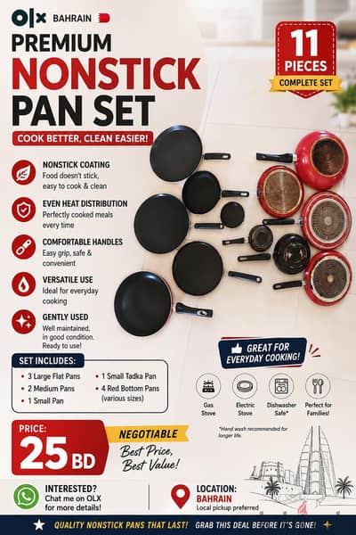6 Non stick pans. Various Sizes.