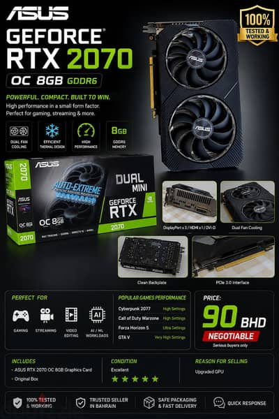 ASUS Dual Mini GeForce RTX 2070 OC 8GB GDDR6 GPU