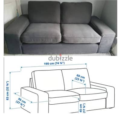Ikea kivik 2 seater grey sofa
