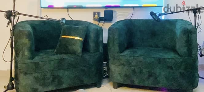 Luxury Modern Velvet Accent Sofa Set (2 Pieces) Emerald Green and Gold