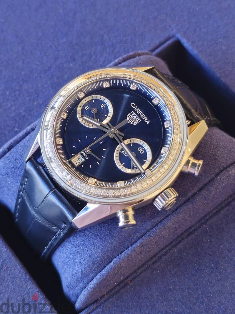 Tag Heuer Carrera Chronograph 39mm Diamond Bezel Blue Dial 1