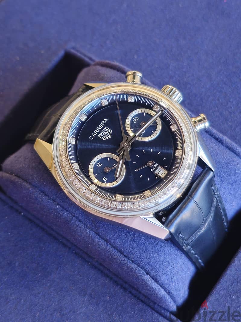Tag Heuer Carrera Chronograph 39mm Diamond Bezel Blue Dial 2