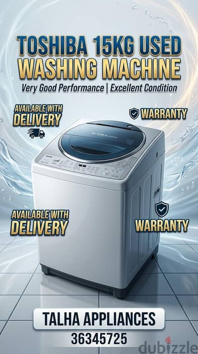 Toshiba 15KG Used Washing Machine Excellent Condition Only 65BD