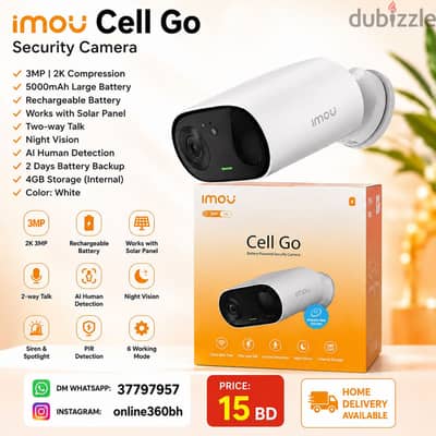 Imou Cell Go CCTV Security Camera, 3MP, 2k Compression