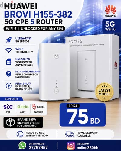 Huawei Brovi H155-382 5G CPE 5 Router | WiFi 6 Unlocked For Any Sim
