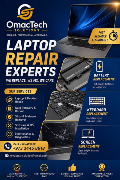 Laptop Battery, Keyboard & Screen Replacement