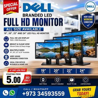 DELL Branded Monitor 19", 20", 22", 24" LED Full HD Monitor Available