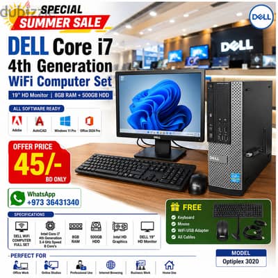 DELL Core i7 4th Generation WiFi Computer DELL 19" HD Monitor 8GB RAM