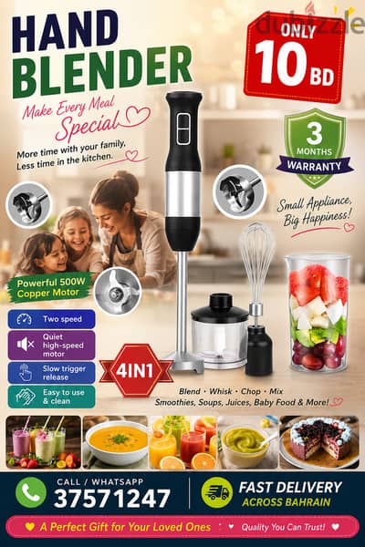 Make Every Meal Special – 4-in-1 Hand Blender | Only 10 BD | 3 Months