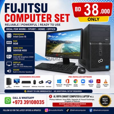Fujitsu Computer Set Intel Core i5 8GB/500GB HDD 20-inch Display 38.00