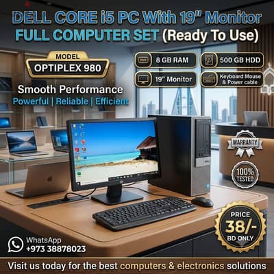 DELL i5 Computer Set 8GB Ram 500GB HDD With 19" Monitor Win & Office R