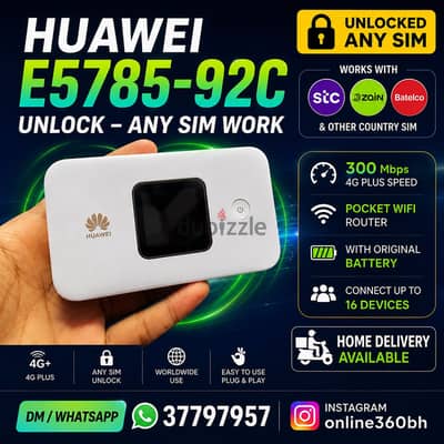 Huawei E5785-92C 4G+ Pocket WiFi Router Ay Sim work