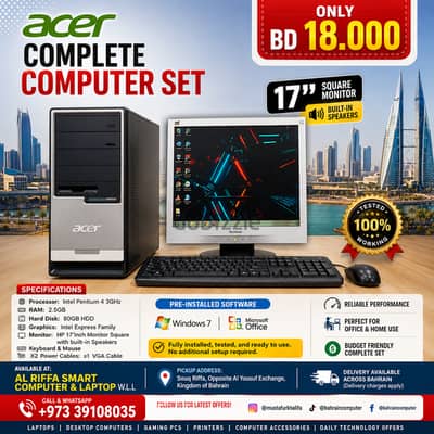 Acer CPU 17’Inch Monitor 2GB/80GB HDD Computer Set BD 18.000 only