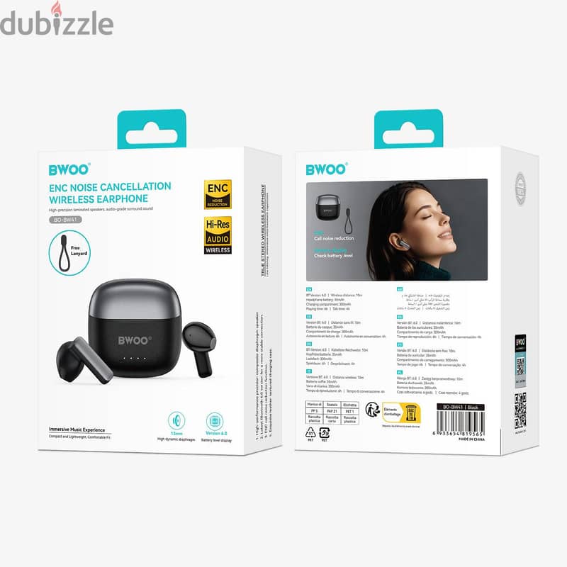 BWOO BO-BW41 wireless earphone Environment Noise Cancellation ENC 2