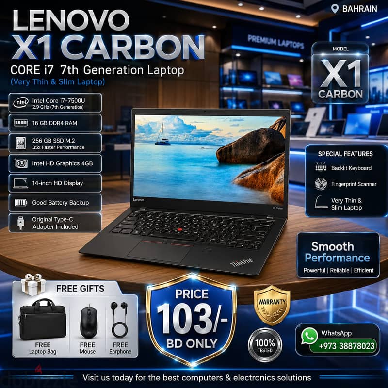 LENOVO X1 CARBON Core i7 Thin & Slim Laptop 14" Display 16GB RAM 256GB 1