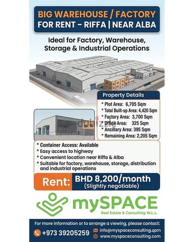 BIG WAREHOUSE / FACTORY FOR RENT – RIFFA, NEAR ALBA