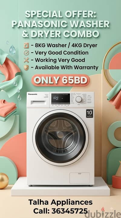 Panasonic 8KG washer 4KG Drayer Very Good Working With Warranty 65BD
