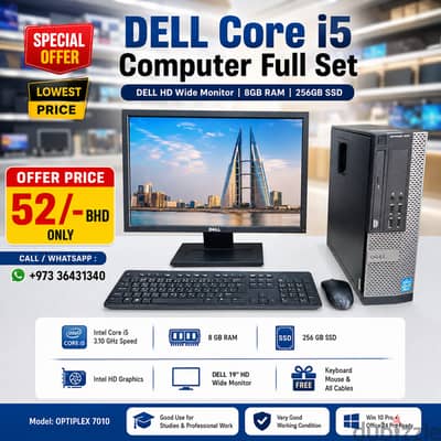 Special Offer DELL Core i5 Computer + DELL HD Monitor 8GB RAM 256GB SD