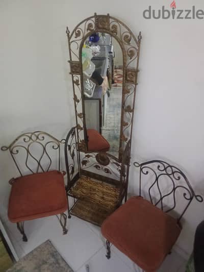 antique standing mirror w/ 2 chairs