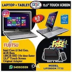 Fujitsu Core i5 Laptop + Tablet 12.5" Touch Screen Ram 4GB SSD 128GB 0