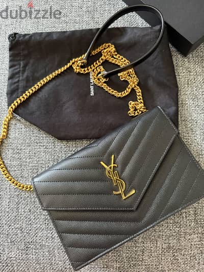 Saint Laurent (YSL) Cassandre Envelope Chain Wallet