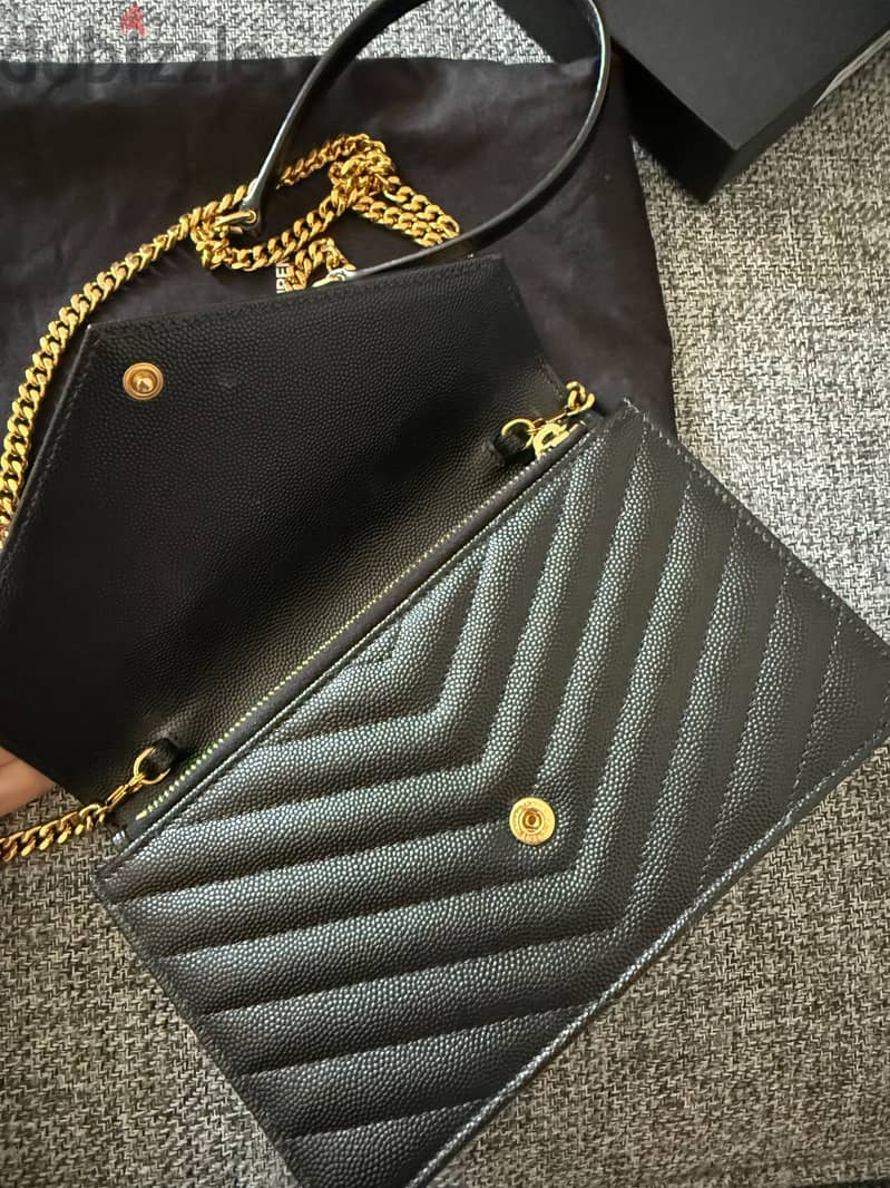 Saint Laurent (YSL) Cassandre Envelope Chain Wallet 1