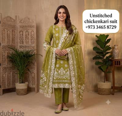 Premium quality fancy chickenkari unstitched dress