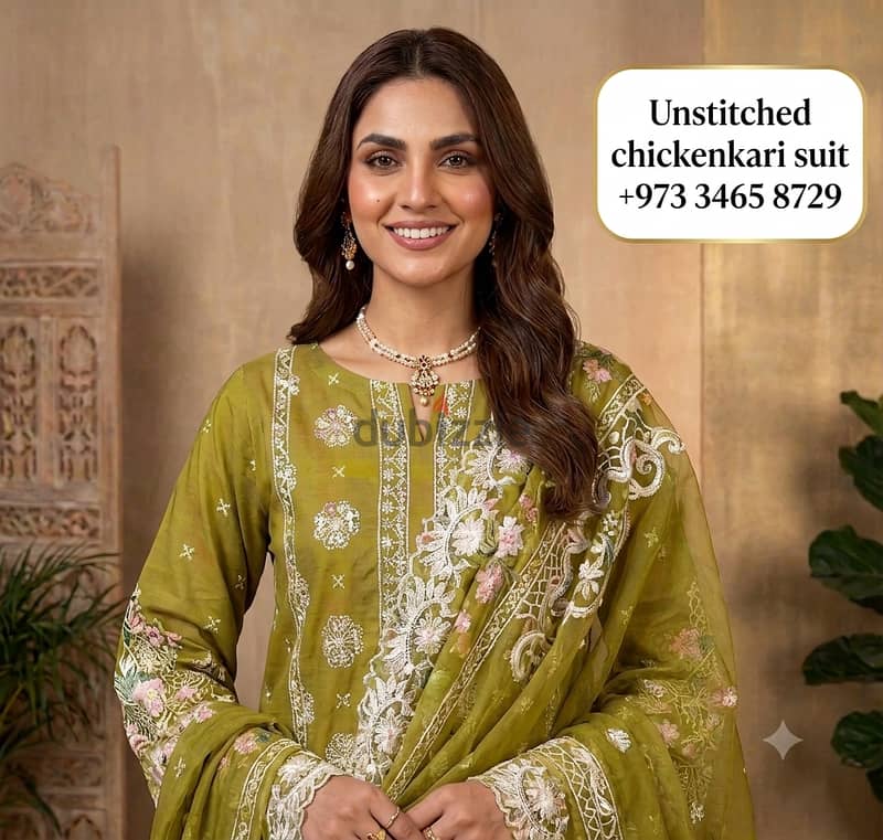Premium quality fancy chickenkari unstitched dress 1