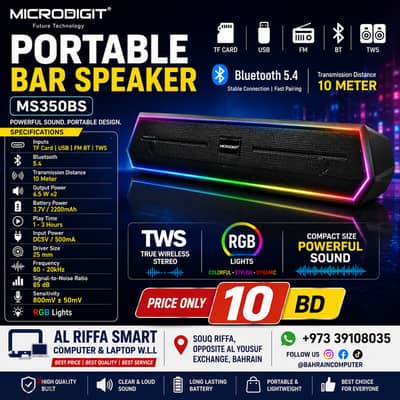 Micro Digit MS350BS Portable Bar Speaker | Bluetooth 5.4 | RGB Light