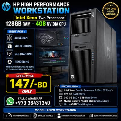 HP Workstation PC Xeon 2 Processors 32Core's 128GB RAM NVidia 4GB GPU