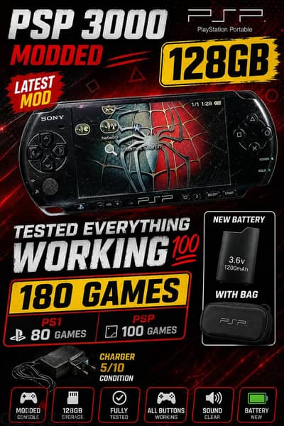 PSP 3000 128GB MODDED  180GAME