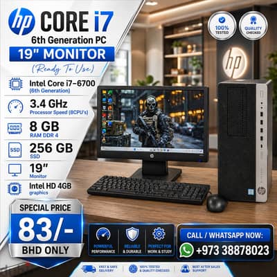 HP Core i7 6th Gen PC RAM 8GB SSD 256GB 19" Monitor Win 11 & Office 20